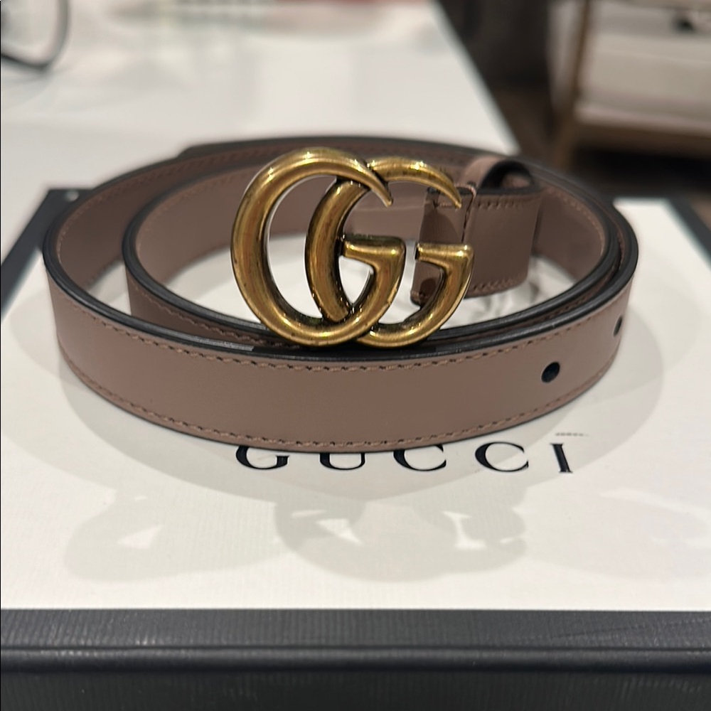 Authentic Gucci Dusty Rose Belt with Gold Buckle